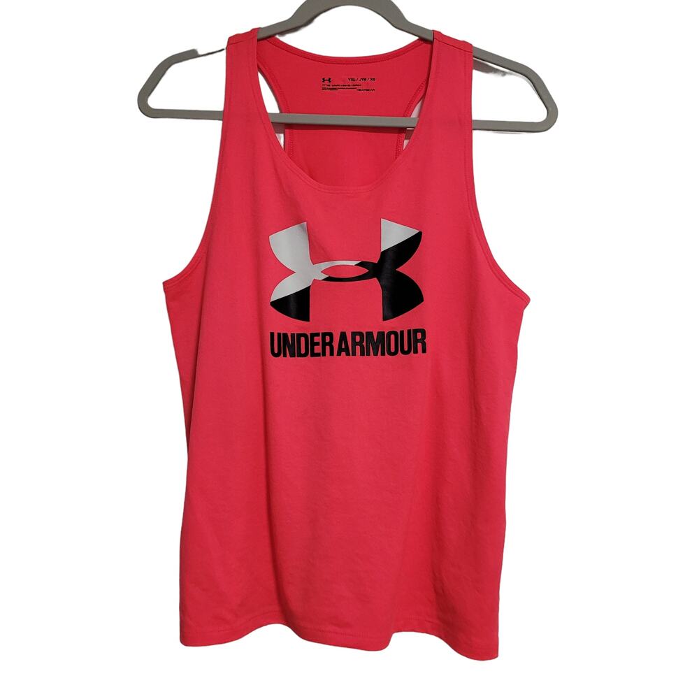 Under Armour Fitted Heat Gear Pink Black White Logo Racerback Tank Size Youth XL